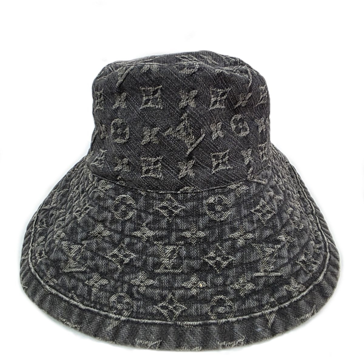 LOUIS VUITTON ルイ・ヴィトン シャポー モノグラム LV ロゴ つば広 ハット N80207 L コットン モノグラムデニム ブラック レディース【中古】
