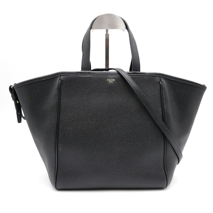 CELINE(セリーヌ)スモール フォールドカバ 2WAY トートバッグ ショルダーバッグ ハンドバッグ ブラック レザー ゴールド金具 取り外し可能ショルダーストラップ レディース【中古】