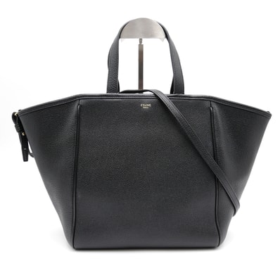 CELINE(セリーヌ)スモール フォールドカバ 2WAY トートバッグ ショルダーバッグ ハンドバッグ ブラック レザー ゴールド金具 取り外し可能ショルダーストラップ レディース【中古】