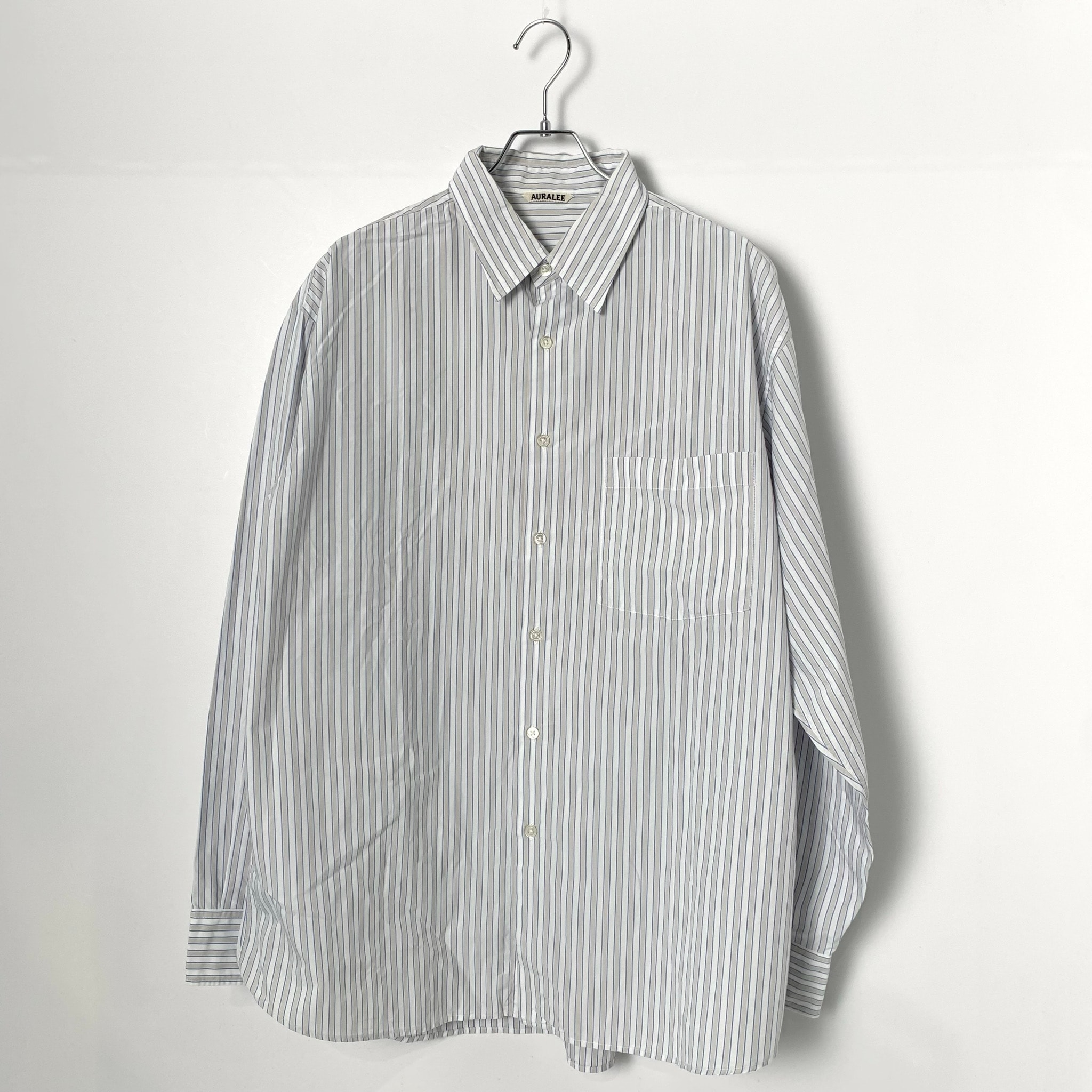 AURALEE Washed Finx Twill Stripe Shirts "Blue Stripe"