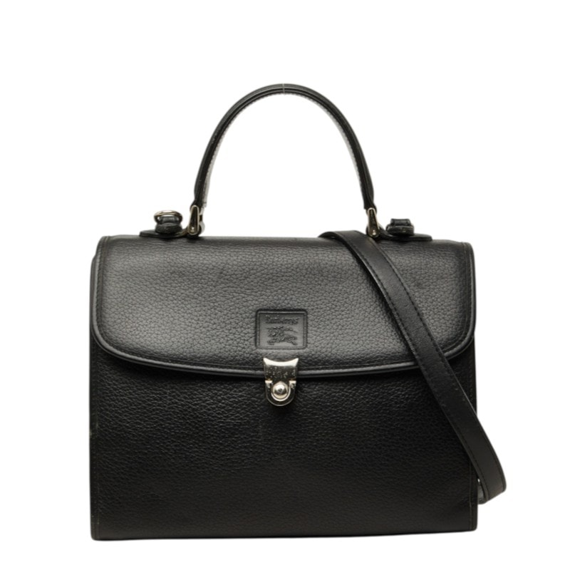 バーバリー ノバチェック シャドーホース ハンドバッグ 2WAY ショルダーバッグ ブラック レザー レディース BURBERRY 中古