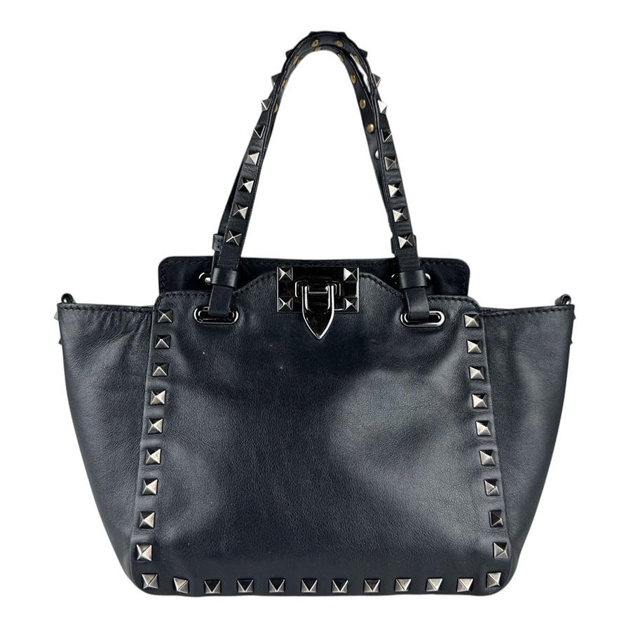 ヴァレンティノ ガラヴァーニ Valentino Garavani ハンドバッグ ショルダーバッグ ロックスタッズ レザー/メタル ブラック レディース【中古】 z9077