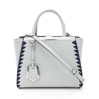 フェンディ FENDI プチ トゥージュール 2WAY ハンドバッグ バッグ レザー レディース グレー系 / ネイビー系 8BH258 【中古】