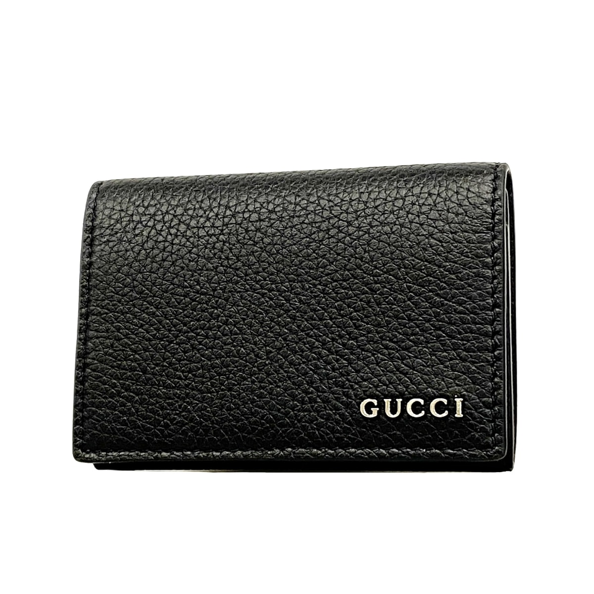 【6ie7184】グッチ カードケース 771152 レザー ブラック シルバー金具【中古】メンズ
