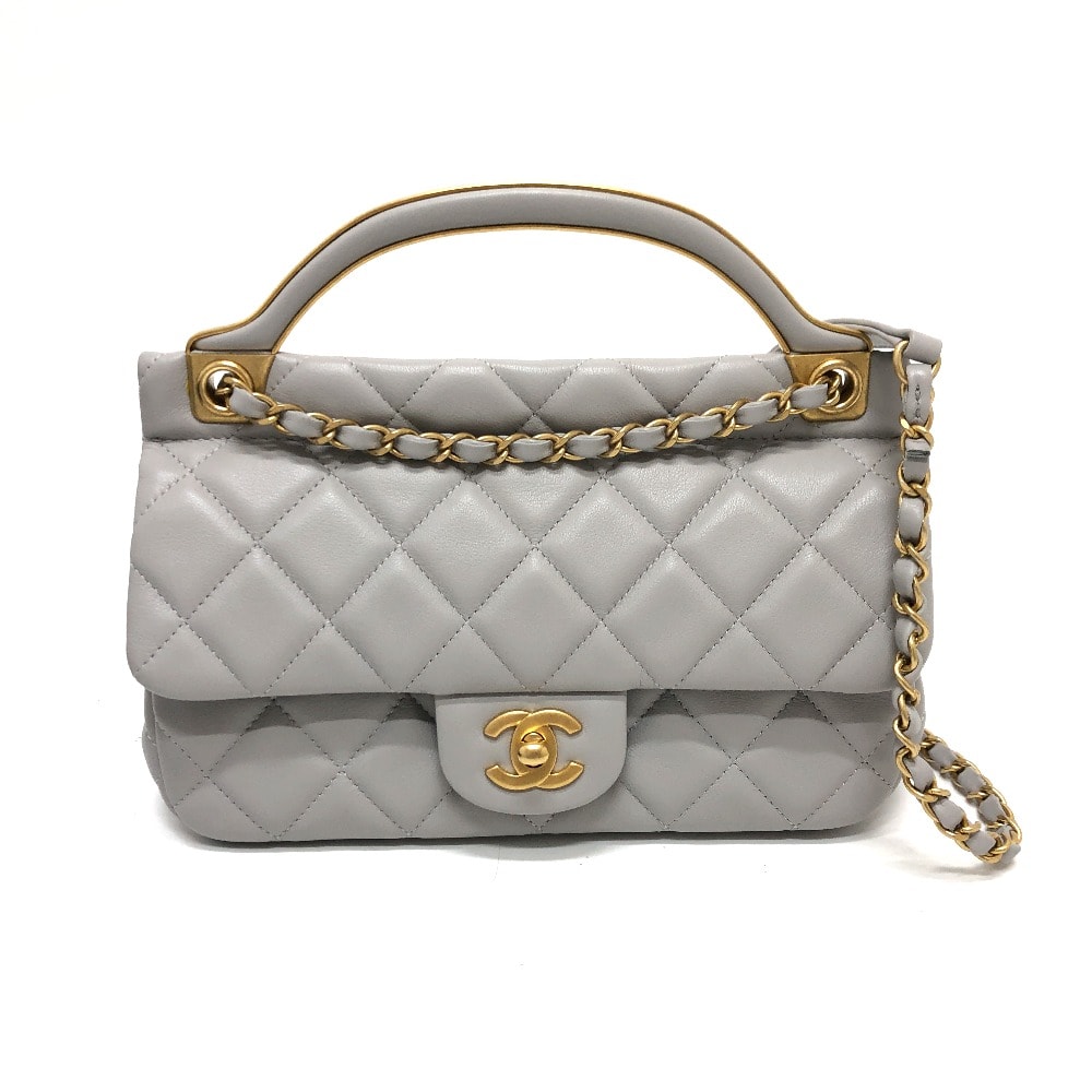 シャネル CHANEL マトラッセ ハンドバッグ 2WAYバッグ 斜め掛け 肩掛け ショルダーバッグ ラムスキン グレー 新品同様