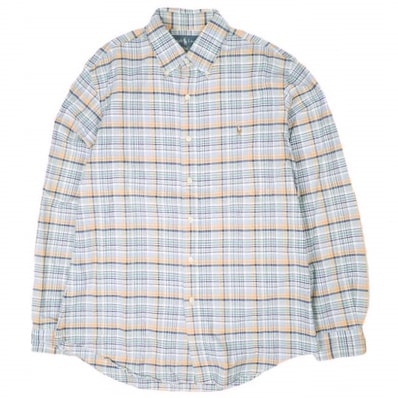 RALPH LAUREN ラルフローレン CUSTOM FIT ポニー刺繍オックスフォードチェックBDシャツ 7984054TZZX M BLUE/ORANGE 長袖 トップス g25805
