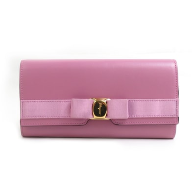 サルヴァトーレフェラガモ Salvatore Ferragamo 長財布 ヴァラリボン レザー パープル レディース【中古】 h30981a