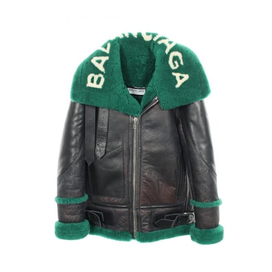 バレンシアガ BALENCIAGA オーバーサイズ 革ジャン 衣料品 アウター レザー ムートン レディース ブラック系 / グリーン系 【中古】