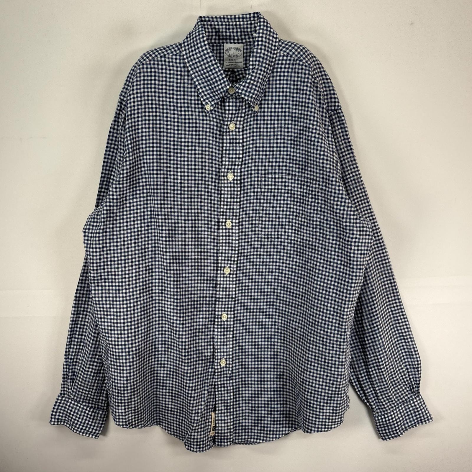 古着 ブルックスブラザーズ Brooks Brothers 長袖シャツ 胸ポケット リネン L  ネイビー系 チェック メンズ