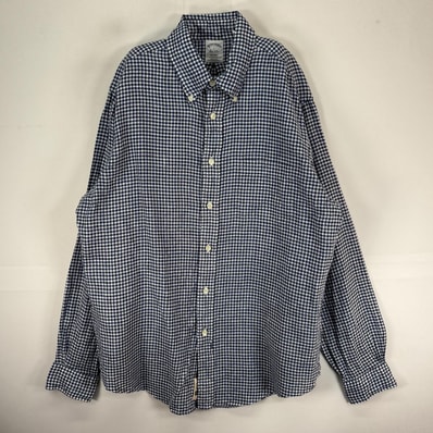 古着 ブルックスブラザーズ Brooks Brothers 長袖シャツ 胸ポケット リネン L ネイビー系 チェック メンズ