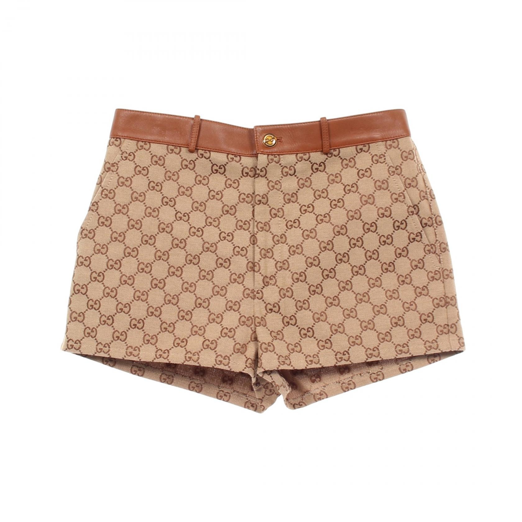 グッチ GUCCI GGキャンバス ショート パンツ 衣料品 ボトムス コットン ラムスキン(羊革) レディース ベージュ系 / ブラウン系 【中古】