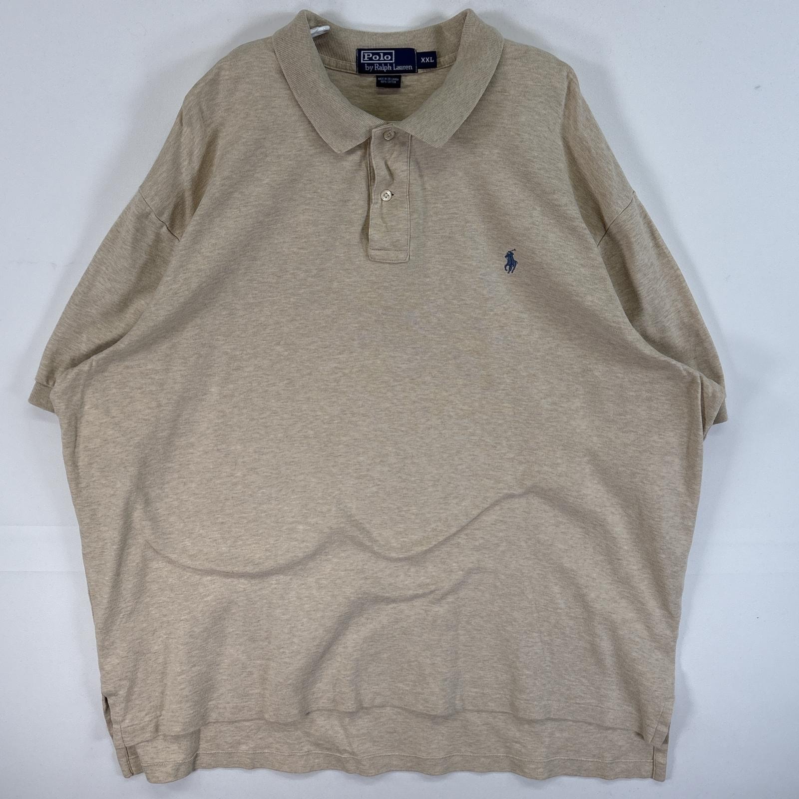 古着 90's/90年代 ポロバイラルフローレン Polo by Ralph Lauren 半袖 ポロシャツ ロゴ 刺繍 大きいサイズ 2ボタン 14041  ベージュ 無地 メンズ