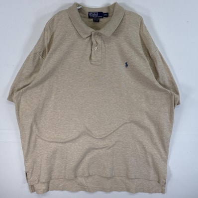 古着 90's/90年代 ポロバイラルフローレン Polo by Ralph Lauren 半袖 ポロシャツ ロゴ 刺繍 大きいサイズ 2ボタン 14041 ベージュ 無地 メンズ