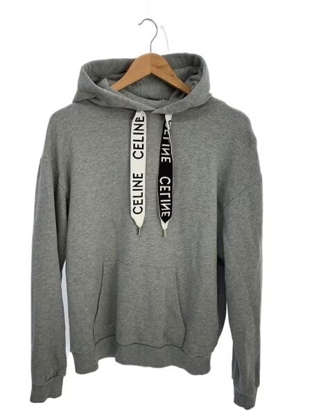 CELINE Loose Hooded Sweatshirt In Cotton Fleece "Light Gray"