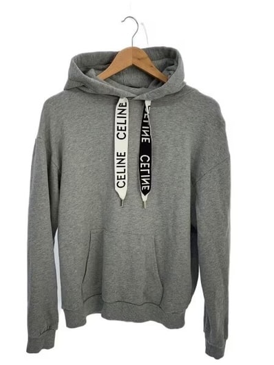 CELINE Loose Hooded Sweatshirt In Cotton Fleece "Light Gray"