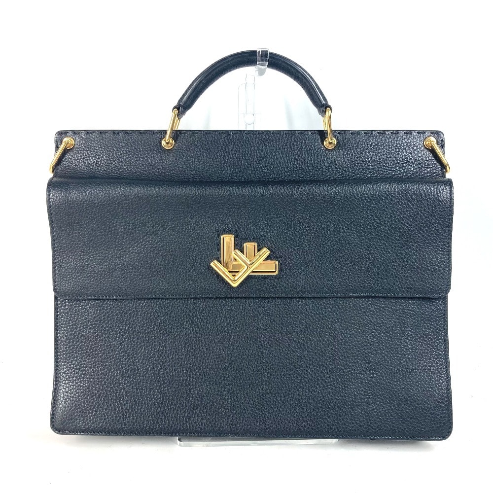 フェンディ FENDI ブリーフケース ダブルフェイス 7VA462  カバン ハンドバッグ トートバッグ セレリア FFターンロック ラップトップバッグ ビジネスバッグ レザー ブラック 美品