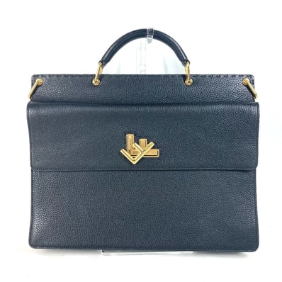 フェンディ FENDI ブリーフケース ダブルフェイス 7VA462 カバン ハンドバッグ トートバッグ セレリア FFターンロック ラップトップバッグ ビジネスバッグ レザー ブラック 美品