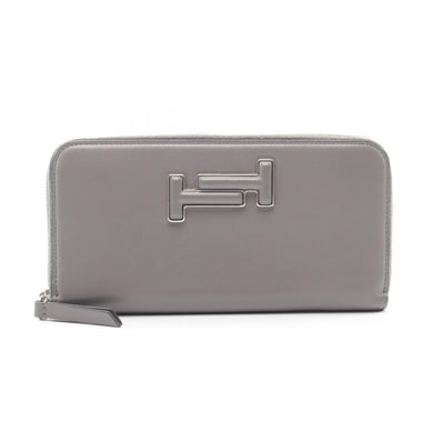 トッズ TOD'S ダブルT ラウンド長財布 財布 レザー レディース グレー系 【中古】