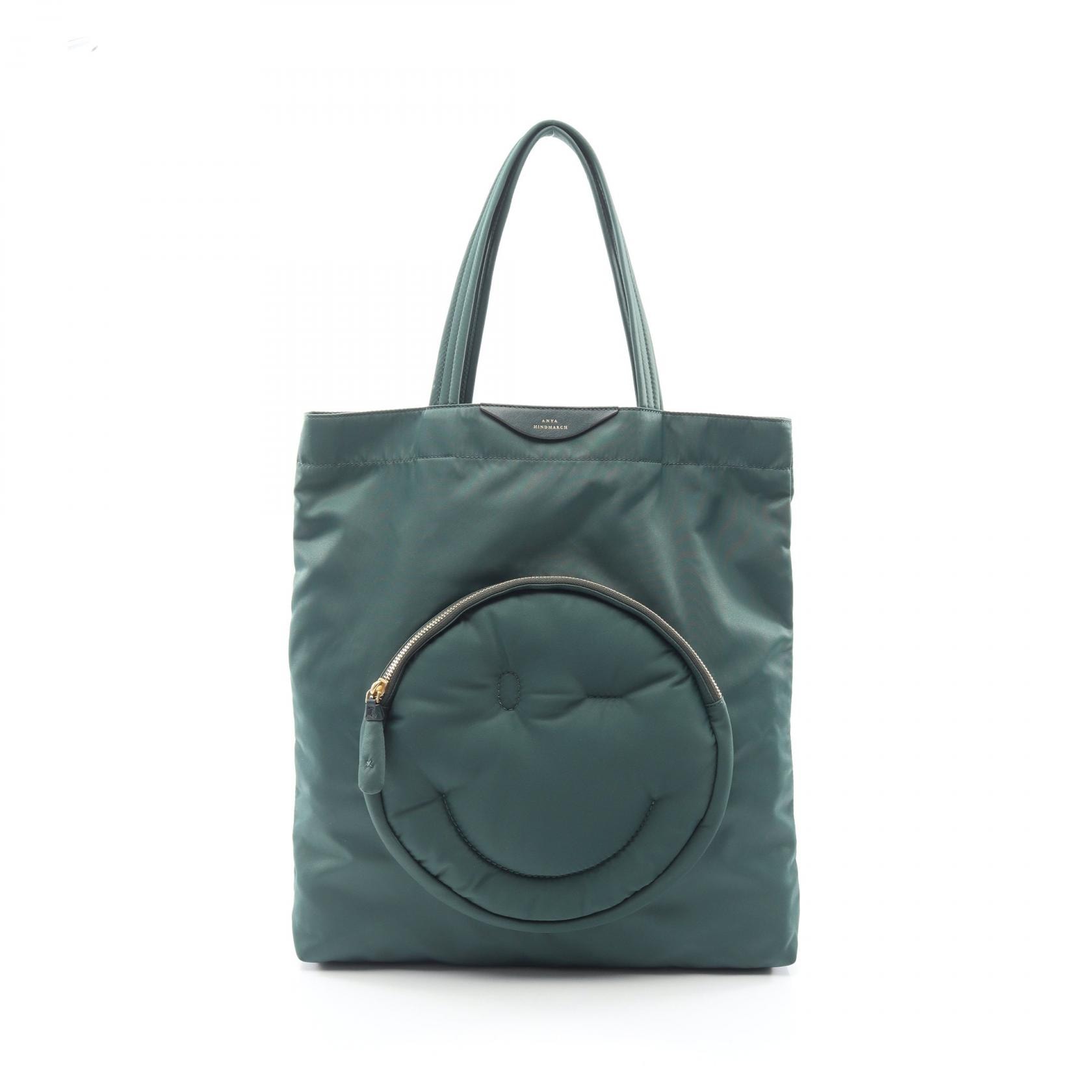アニヤハインドマーチ ANYA HINDMARCH Chubby Wink チャビーウィンク スマイリー トートバッグ バッグ ナイロン レザー レディース グリーン系 【中古】