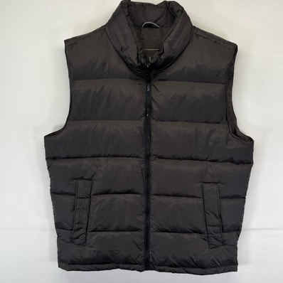 古着 ギャップ GAP ベスト フルジップ 収納付きフード フルジップ ダウン M グレー系 無地 メンズ