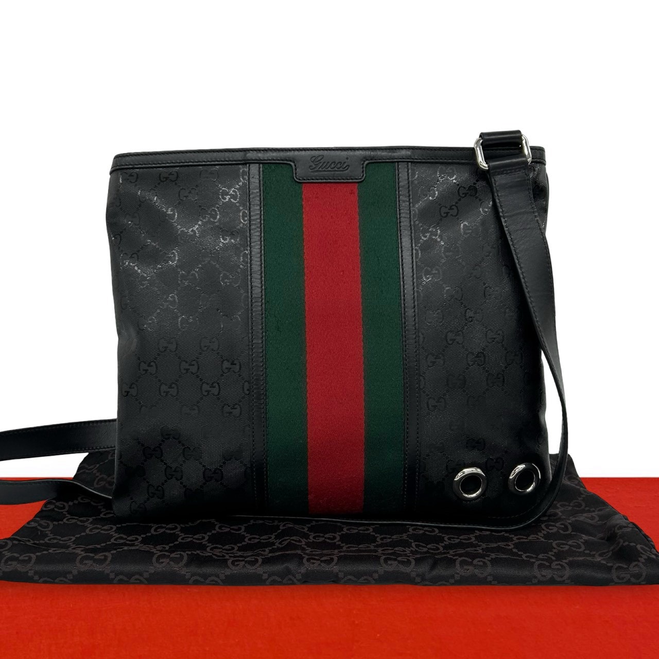 GUCCI グッチ ウェビング GGインプリメ ロゴ 柄 レザー PVC ショルダーバッグ ブラック
20505