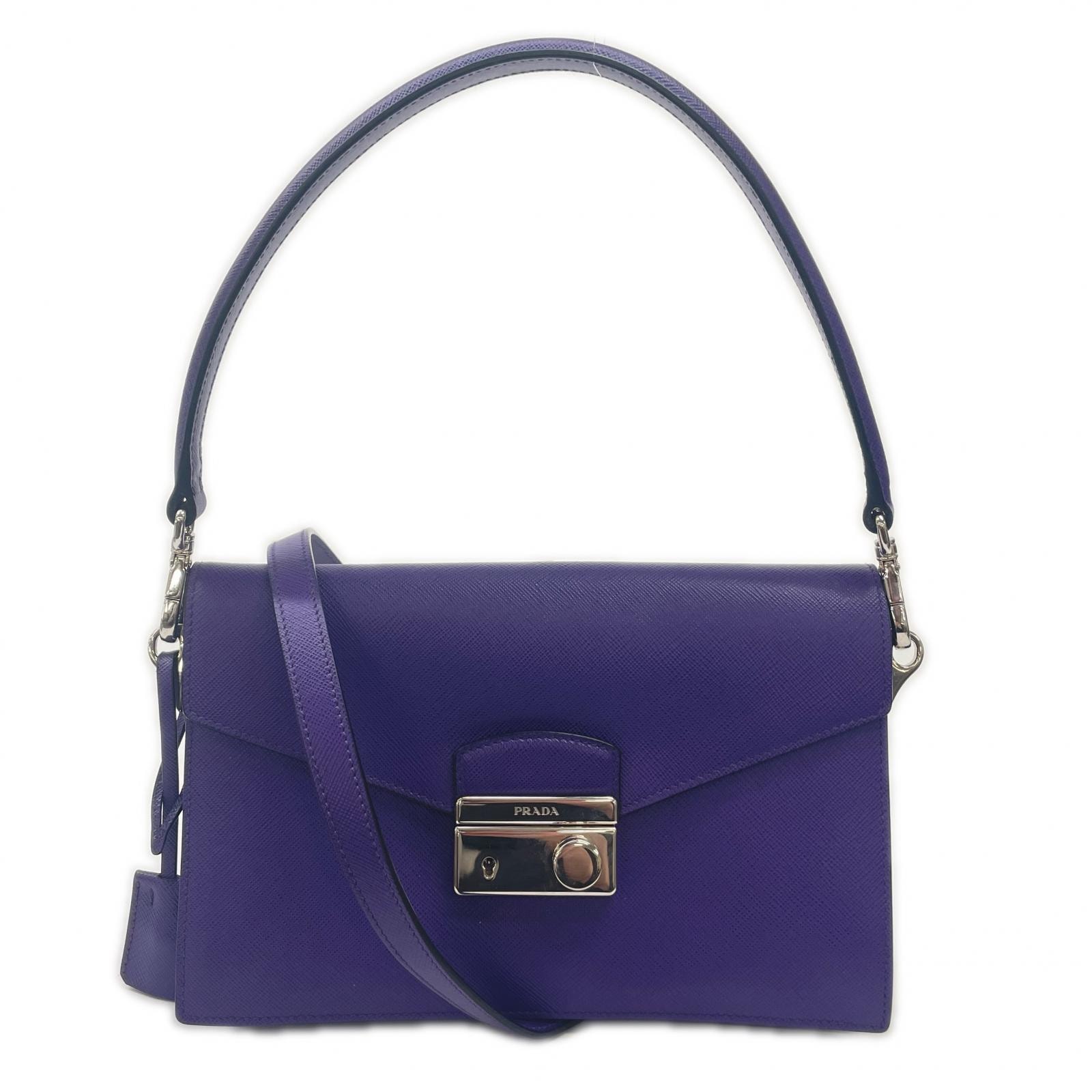 PRADA プラダ サフィアーノ BN0924 ハンドバッグ レザー パープル【中古】