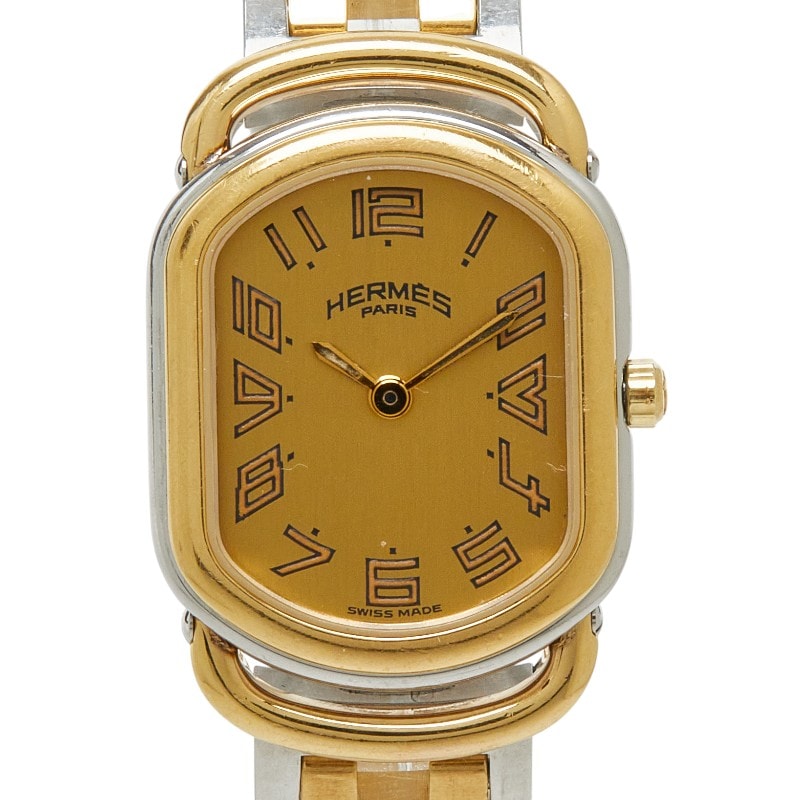 エルメス ラリー 腕時計 RA1.240 クオーツ ゴールド文字盤 ステンレススチール レディース HERMES 【中古】