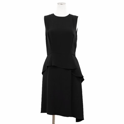【美品】Christian Dior クリスチャンディオール ワンピース シルク ストレッチ サイズ 42 レディース ウエストフリル ノースリーブ アシンメトリー ドレス ブラック 黒 イタリア製