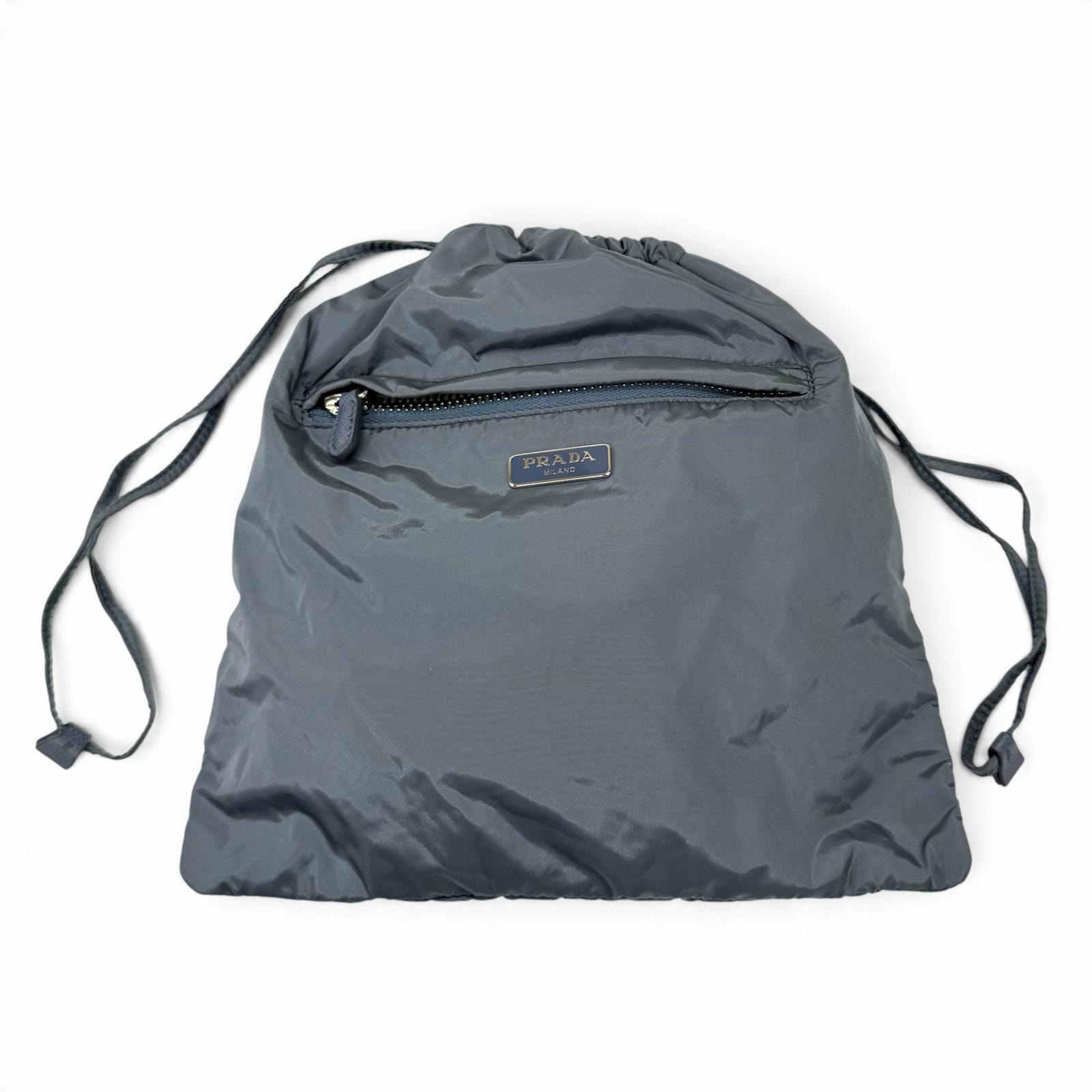 極美品 プラダ 巾着 バッグ ブルーグレー レディース