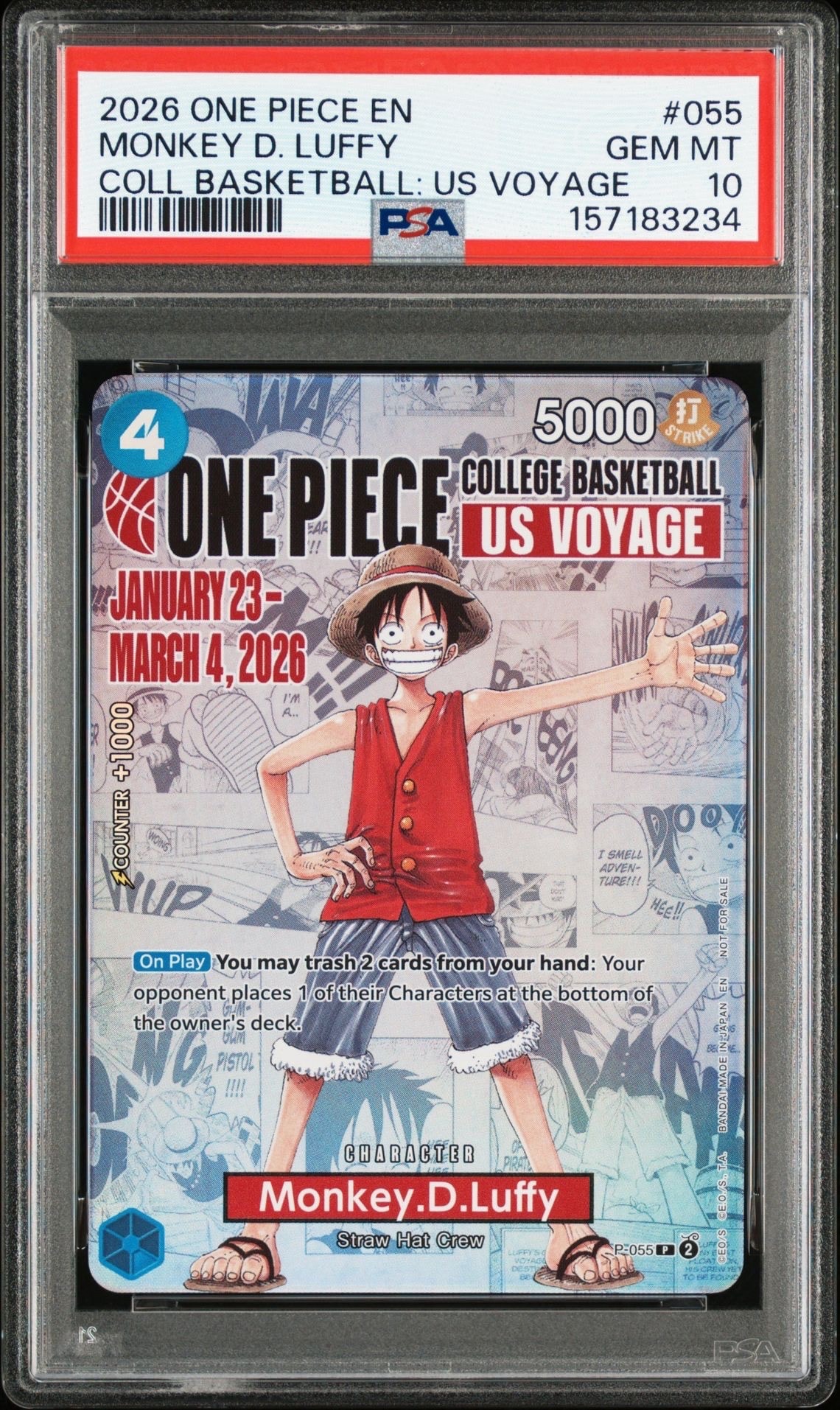 モンキー・D・ルフィ:P (開封済) [P-055]【英語版】(プロモーションカード「ワンピース カレッジ バスケットボール:USボヤージュ」)