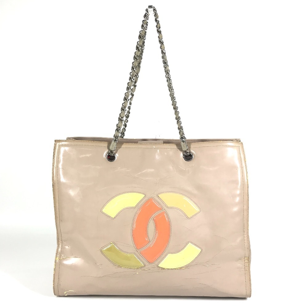 シャネル CHANEL CC ココマーク ロゴ リップスティック カバン Wチェーンショルダーバッグ 肩掛け トートバッグ ショルダーバッグ エナメル ベージュ