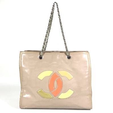 シャネル CHANEL CC ココマーク ロゴ リップスティック カバン Wチェーンショルダーバッグ 肩掛け トートバッグ ショルダーバッグ エナメル ベージュ
