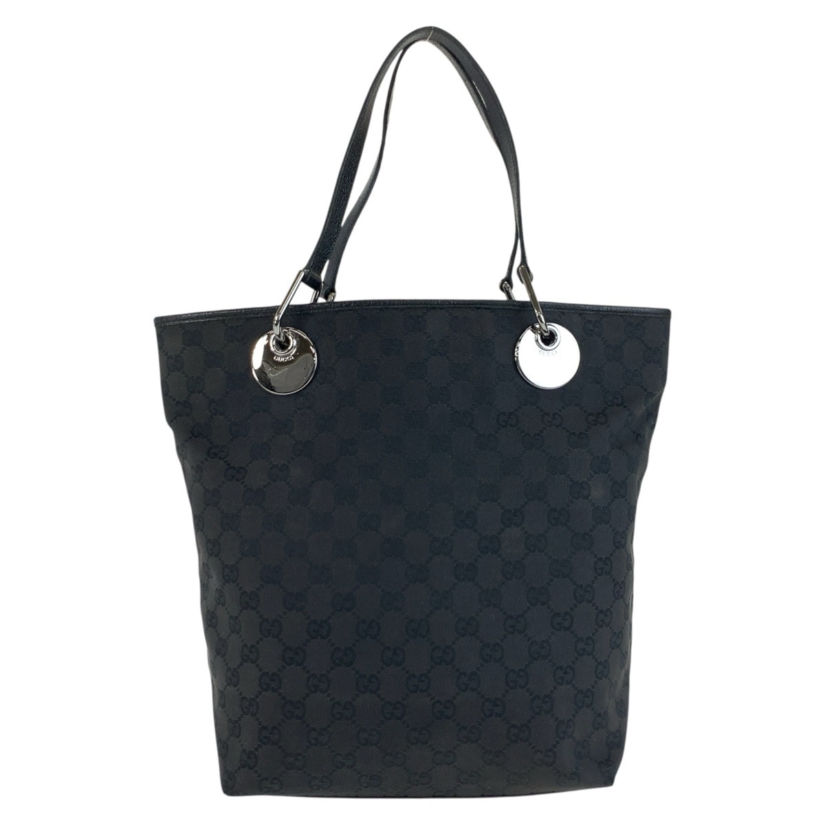 GUCCI グッチ ブラック 黒 シルバー金具 GGキャンバス トートバッグ ショルダーバッグ 603738 【中古】