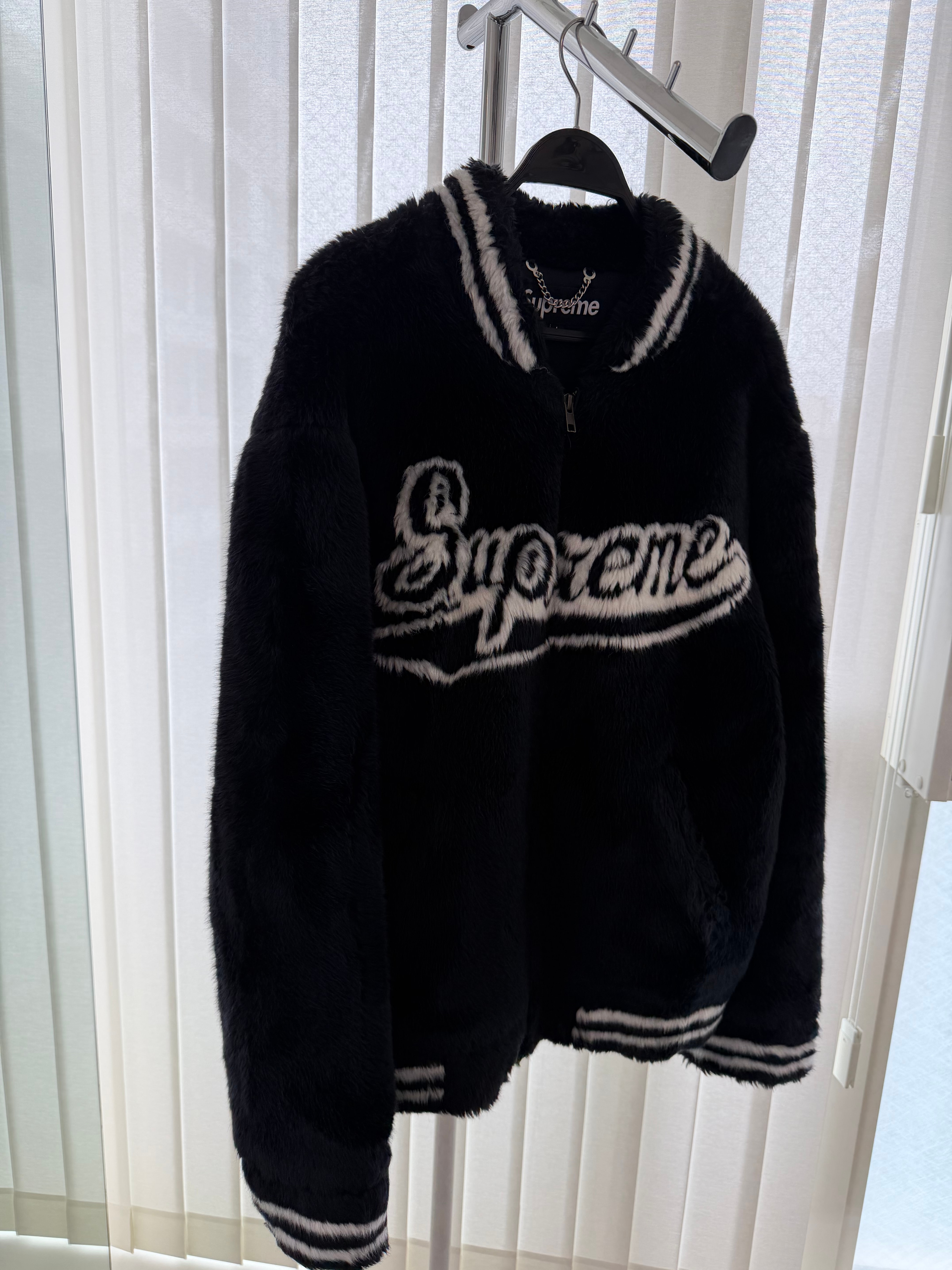 Supreme Faux Fur Varsity Jacket "Black"