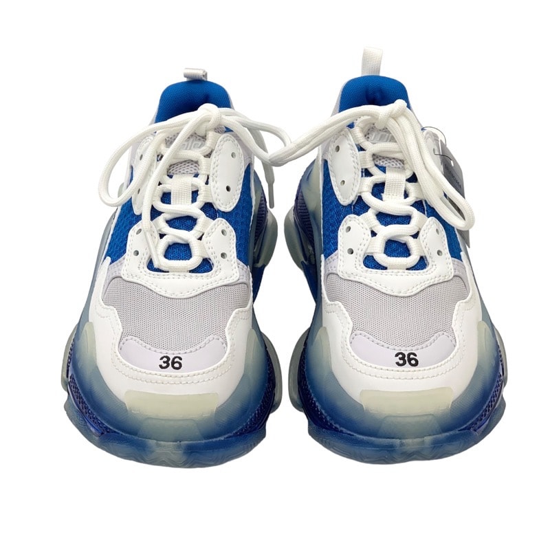 バレンシアガ BALENCIAGA トリプルS スニーカー 靴 シューズ メッシュ レザー ブルー ホワイト 未使用 ロゴ