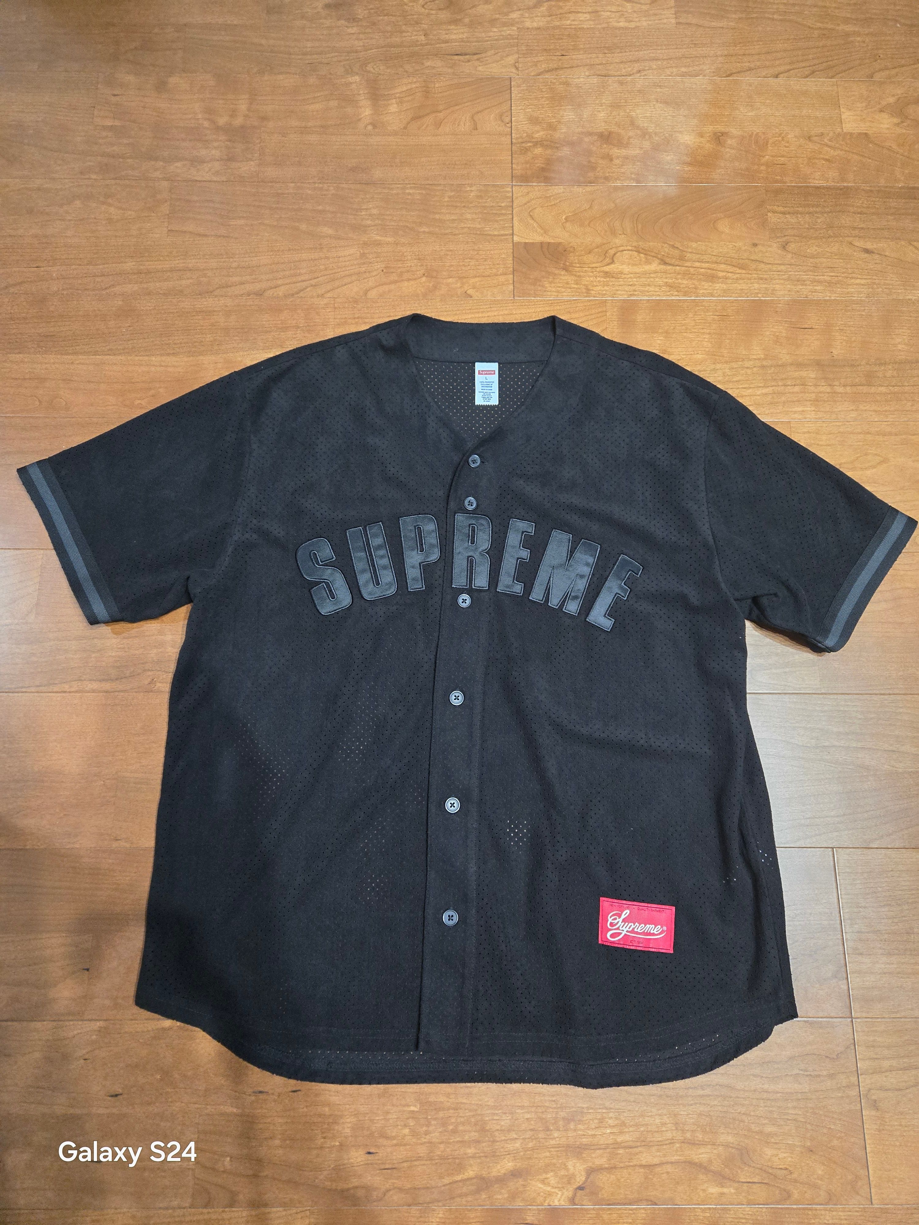 Supreme Ultrasuede Mesh Baseball Jersey "Black"
