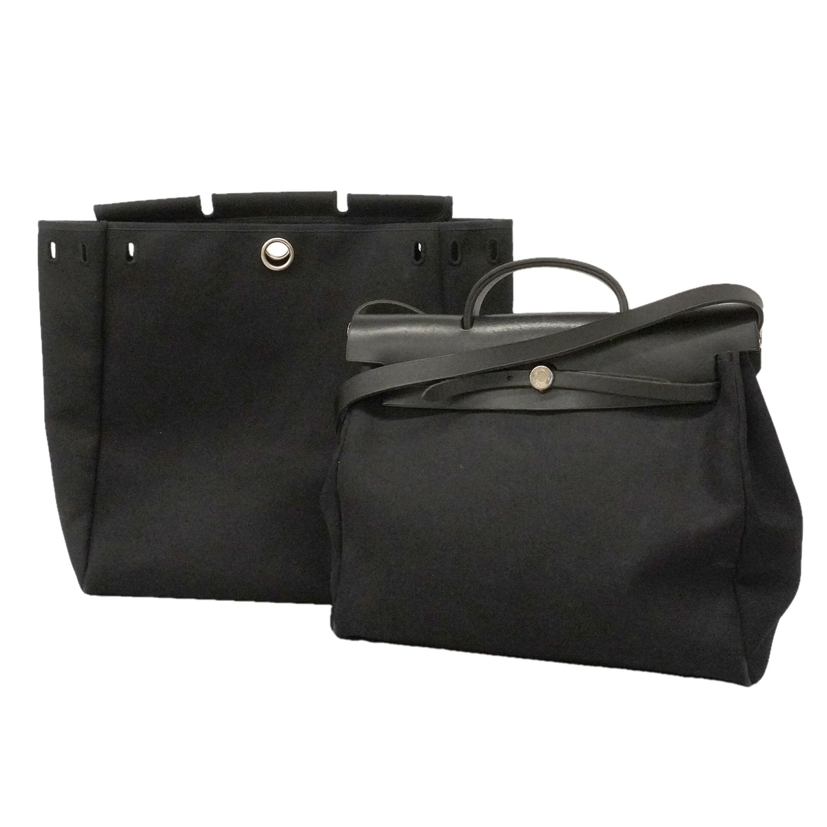 【6kd3336】エルメス ハンドバッグ エールバッグMM トワルオフィシエ ブラック シルバー金具 □D刻印 2wayバッグ【中古】レディース