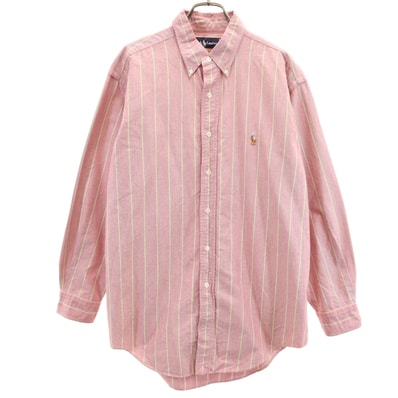 RALPH LAUREN ラルフローレン ストライプ柄 長袖 オックスフォード ボタンダウンシャツ L レッド