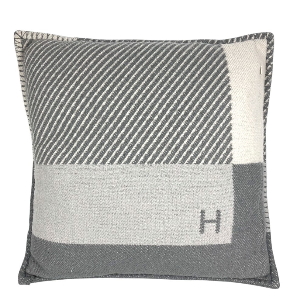 エルメス HERMES Hリヴィエラ H Riviera スクエア 四角 インテリア 枕 ピロー クッション ウール/カシミヤ グレー