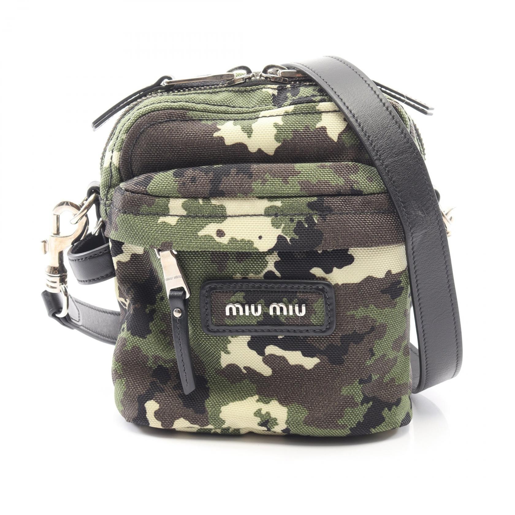 ミュウ ミュウ Miu Miu カモフラージュ ショルダーバッグ バッグ ナイロン レザー レディース カーキ系 / マルチカラー 5BH158 【中古】