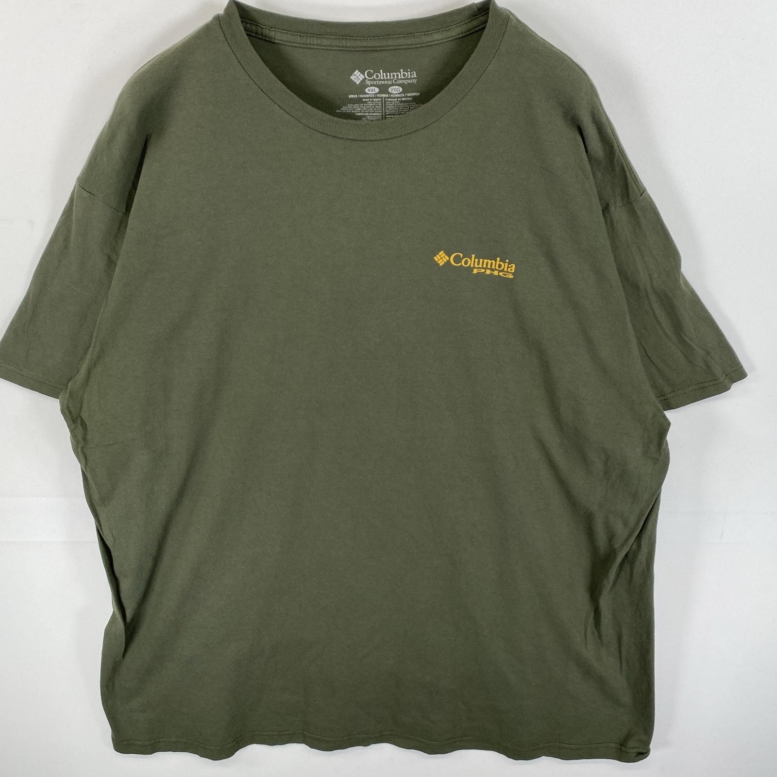 古着 コロンビア Columbia 半袖Tシャツ 両面プリント PHG ブランドロゴ 14041  カーキ メンズ
