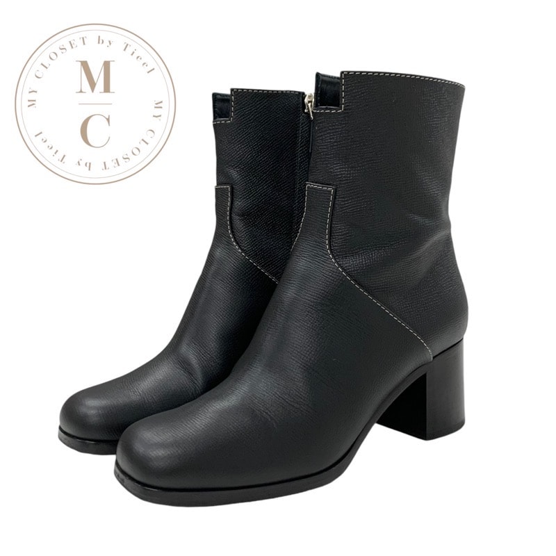 エルメス HERMES フラトゥーズ ブーツ ショートブーツ 靴 シューズ レザー ブラック 黒 ステッチ