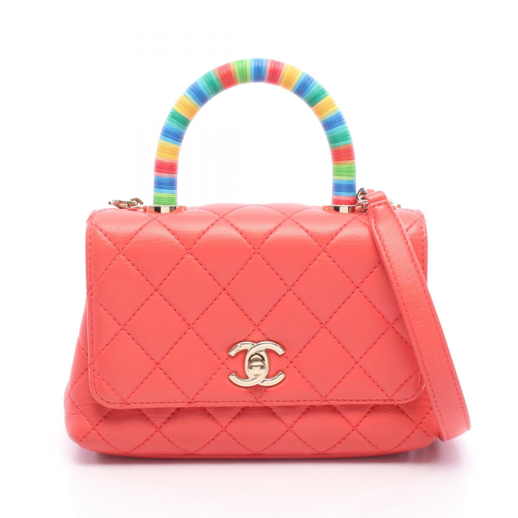 シャネル CHANEL ココハンドルXXS トップハンドル 2WAY ハンドバッグ バッグ レザー レディース レッド系 / マルチカラー AS2215 【中古】