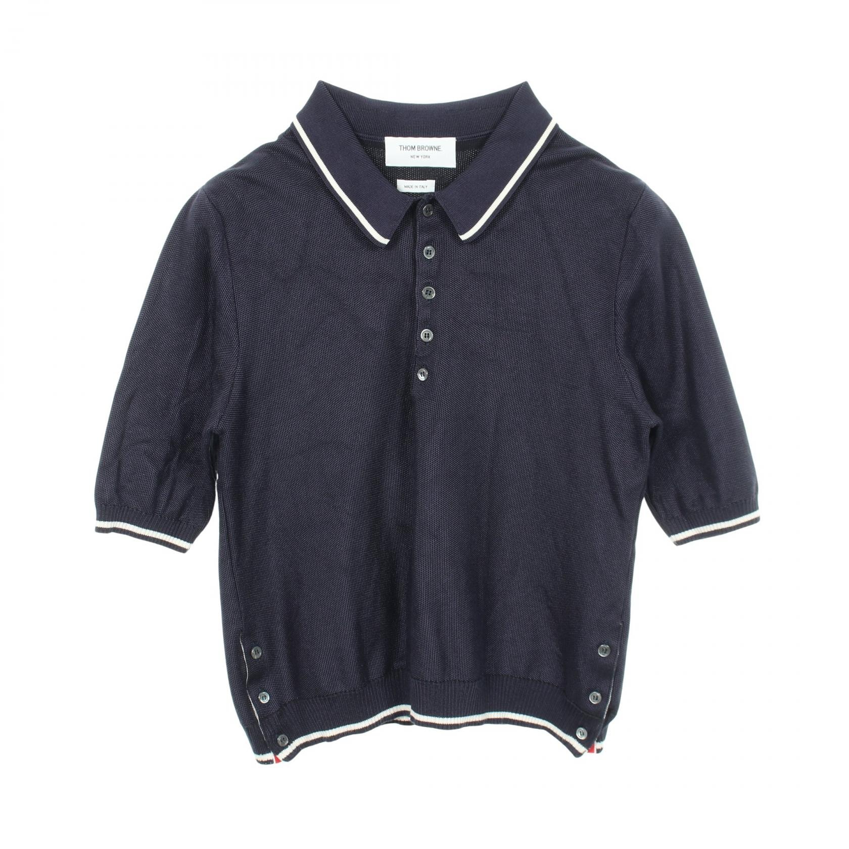 トムブラウン THOM BROWNE 半袖 ポロシャツ 衣料品 トップス シルク コットン メンズ ネイビー系 【中古】