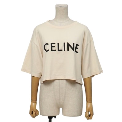 ■美品■CELINE セリーヌ 半袖Tシャツ サイズL ロゴプリント クロップド イタリア製 ブランド古着【中古】20260629/RA9937