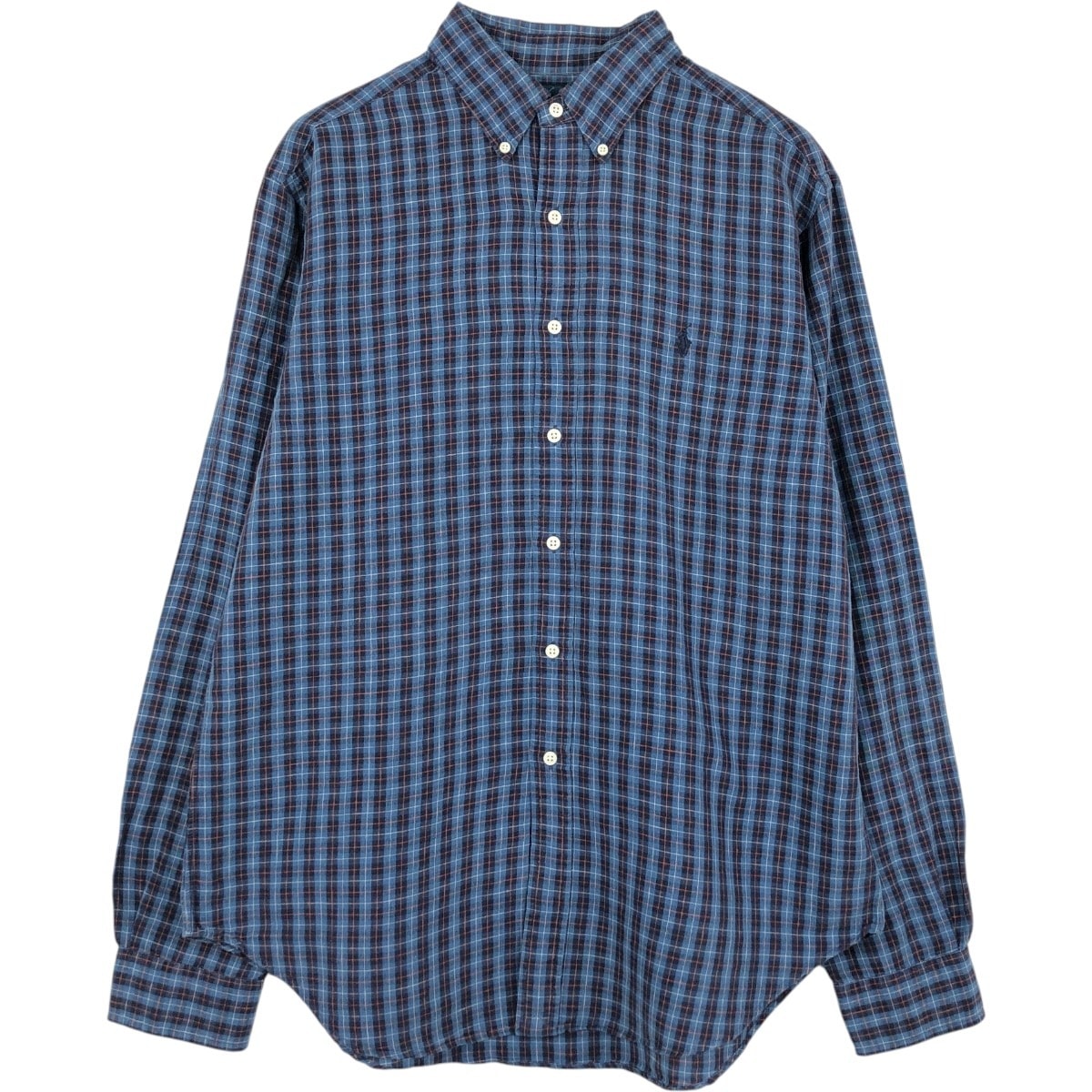古着 ラルフローレン Ralph Lauren CLASSIC FIT クラシックフィット チェック柄 長袖 リネン ボタンダウンシャツ メンズL相当/eaa676659