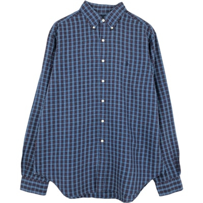 古着 ラルフローレン Ralph Lauren CLASSIC FIT クラシックフィット チェック柄 長袖 リネン ボタンダウンシャツ メンズL相当/eaa676659