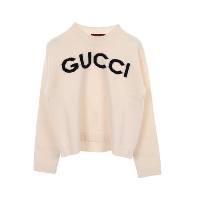 グッチ GUCCI インターシャ ウール トップ ニット 衣料品 トップス ウール レディース ホワイト系 / ブラック系 770072 【中古】