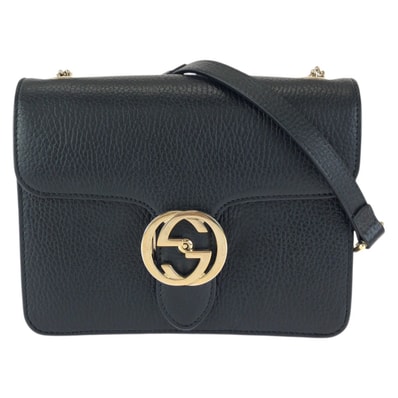 GUCCI グッチ インターロッキングG ブラック 黒 ゴールド金具 レザー チェーンショルダーバッグ 601549 【中古】