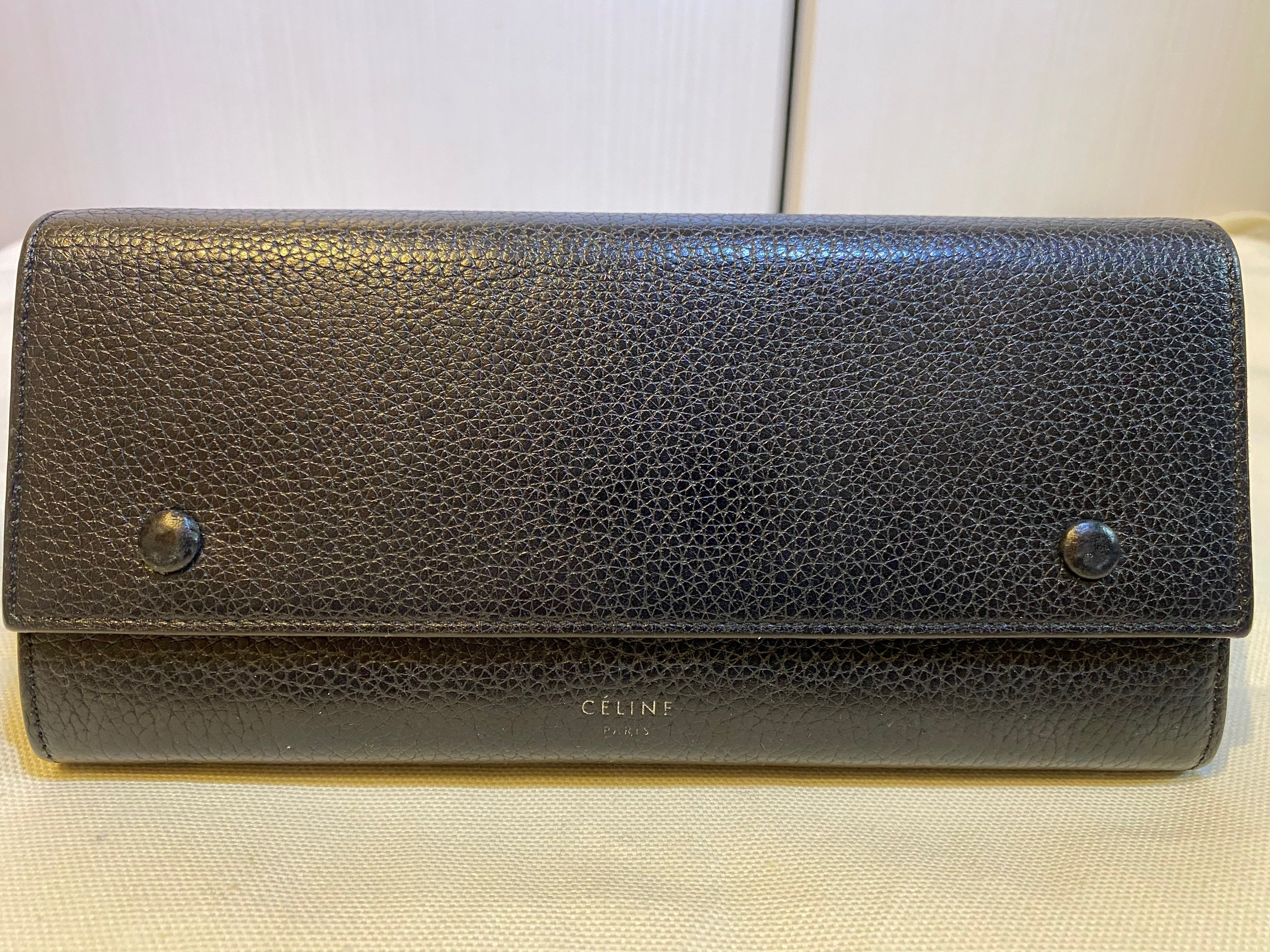 CELINE Large Frap Multi Function Leather Wallet "Black"
